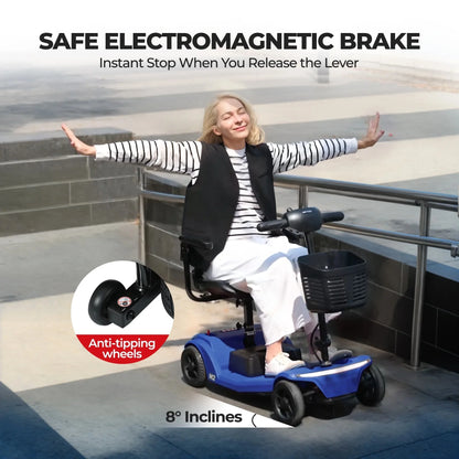 SEGMART 4 Wheel Mobility Scooter for seniors, Heavy Foldable Mobility Scooter with Front and Rear Lights and Basket, Suitable for seniors and adults,24V x 250W Motor, 330 lbs,Blue