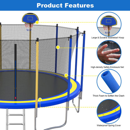 16ft Trampoline with Enclosure Net for Kids and Adults, Large Outdoor Trampoline with Basketball Hoop, Segmart Recreational Trampoline with Ladder, Heavy Duty Backyard Trampoline for Garden Patio