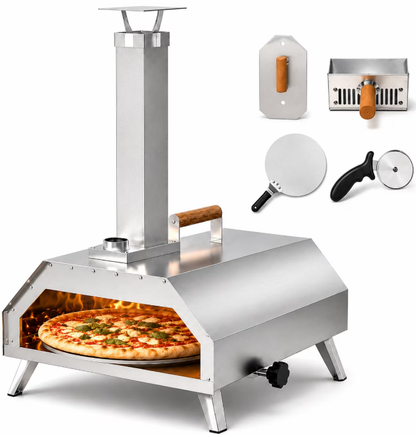 Segmart 12" Wood Pellet Pizza Oven, Portable Outdoor Pizza Maker with Fast Heating, Rotating Stone & Thermometer for Camping Backyard Patio