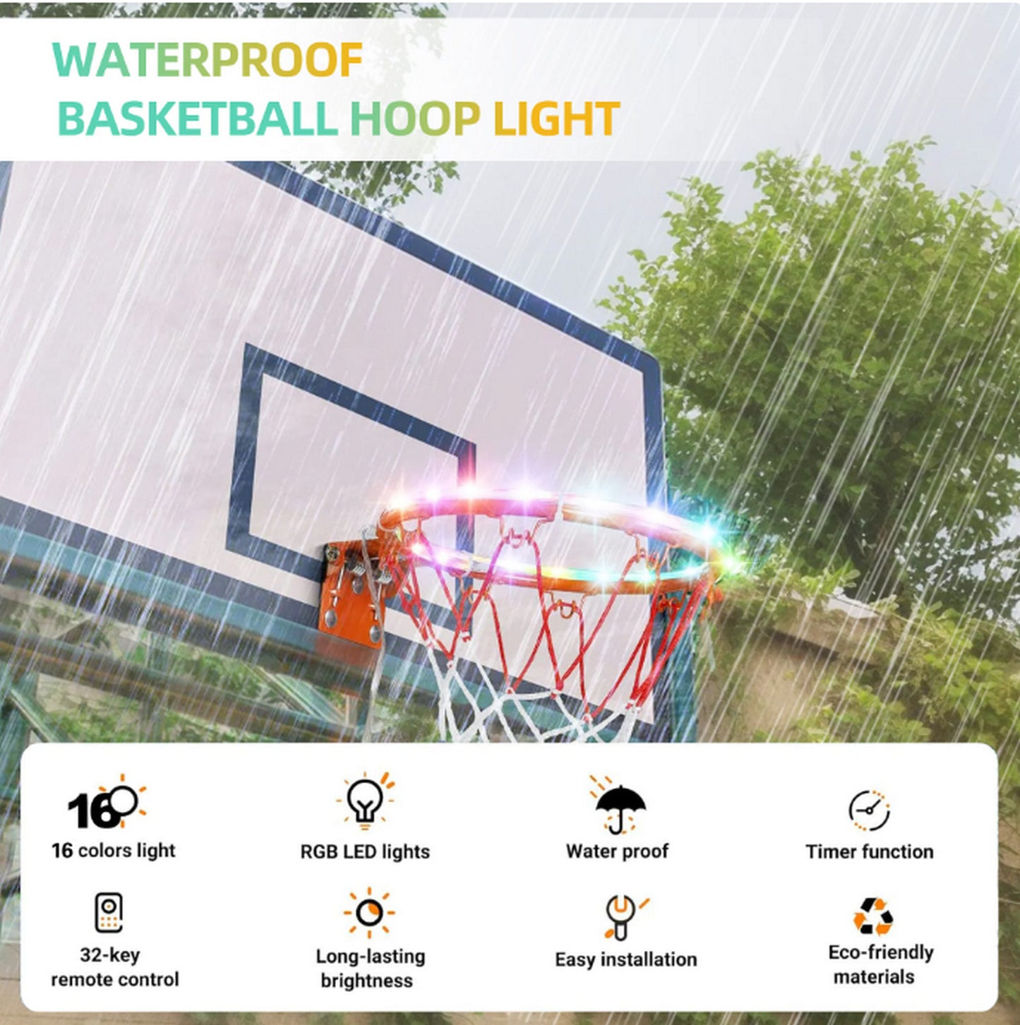 SEGMART 5.25ft LED Basketball Hoop Lights, Remote Control Basketball Rim LED Light, 16 Color Change by Yourself, Waterproof, Super Bright to Play at Night Outdoors, Good Gift for Kids