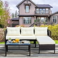 Segmart 3-Piece Outdoor Patio Furniture Set, Wicker PE Rattan Conversation Loveseat Sofa Set with Glass Coffee Table&Cushions, Sectional Couch for Porch Poolside Backyard, Beige