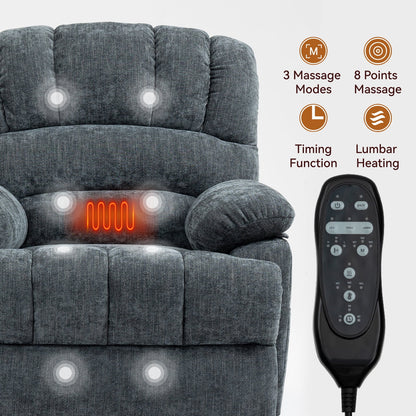 Extra Wide Power Lift Recliner Chair for Elderly, Oversized Chenille Lift Chair with 8-Point Massage & Lumbar Heat, USB Charging Port, Side Pockets, 350 lbs Capacity