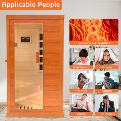 Segmart Home Sauna, Far Infrared Sauna for 1 Person, 900W Low EMF Infrared Okoume Wood Sauna with Tablet Stand, Bluetooth Speakers, Ambient Lights, Time and Temp Adjustable
