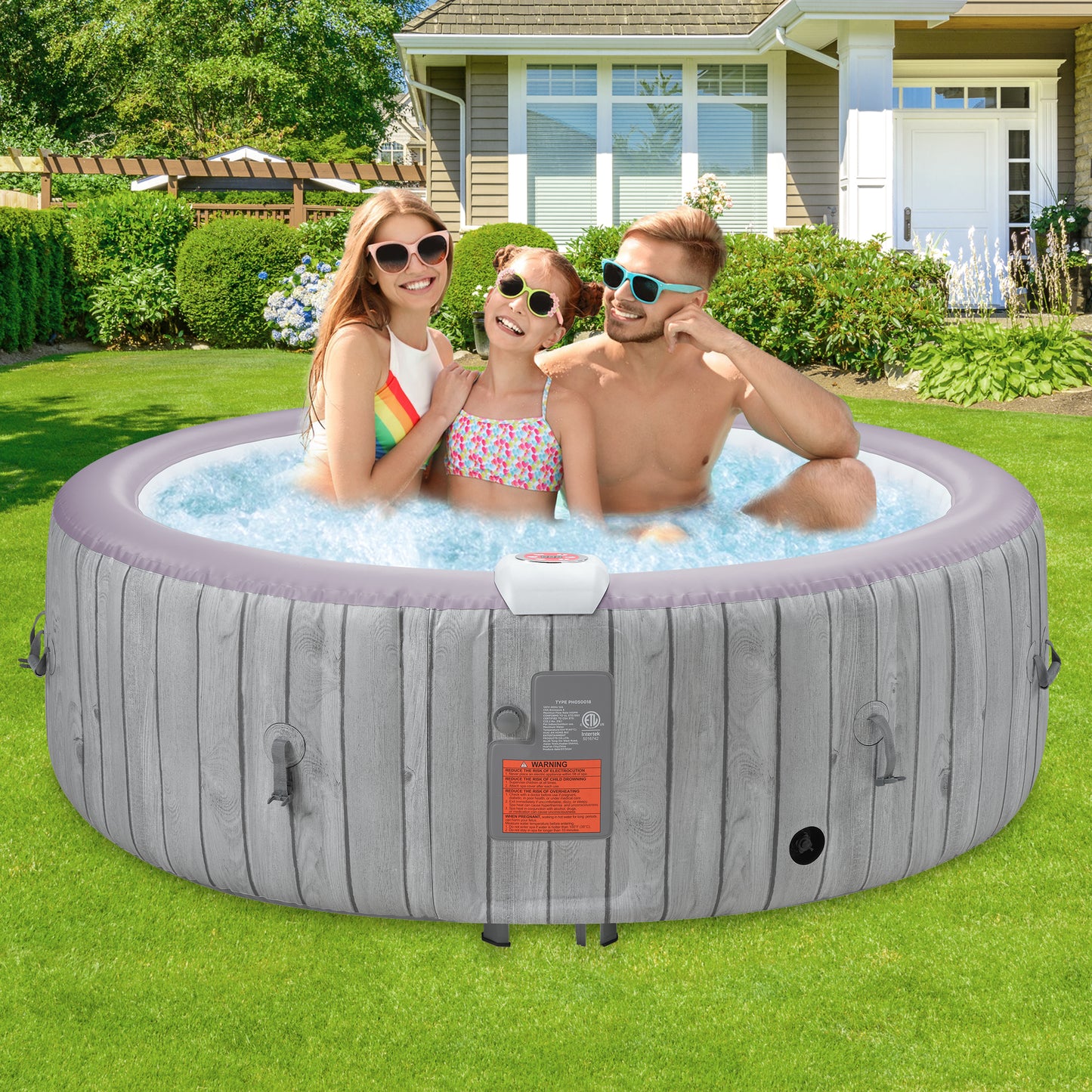 82" Hot Tub, Segmart 4 to 6 Person Inflatable Hot Tub, Round Portable Outdoor Spa with 130 Soothing AirJets, Lockable Cover, and Storage Bag, Built-in Heater Pump, Max. 104°F