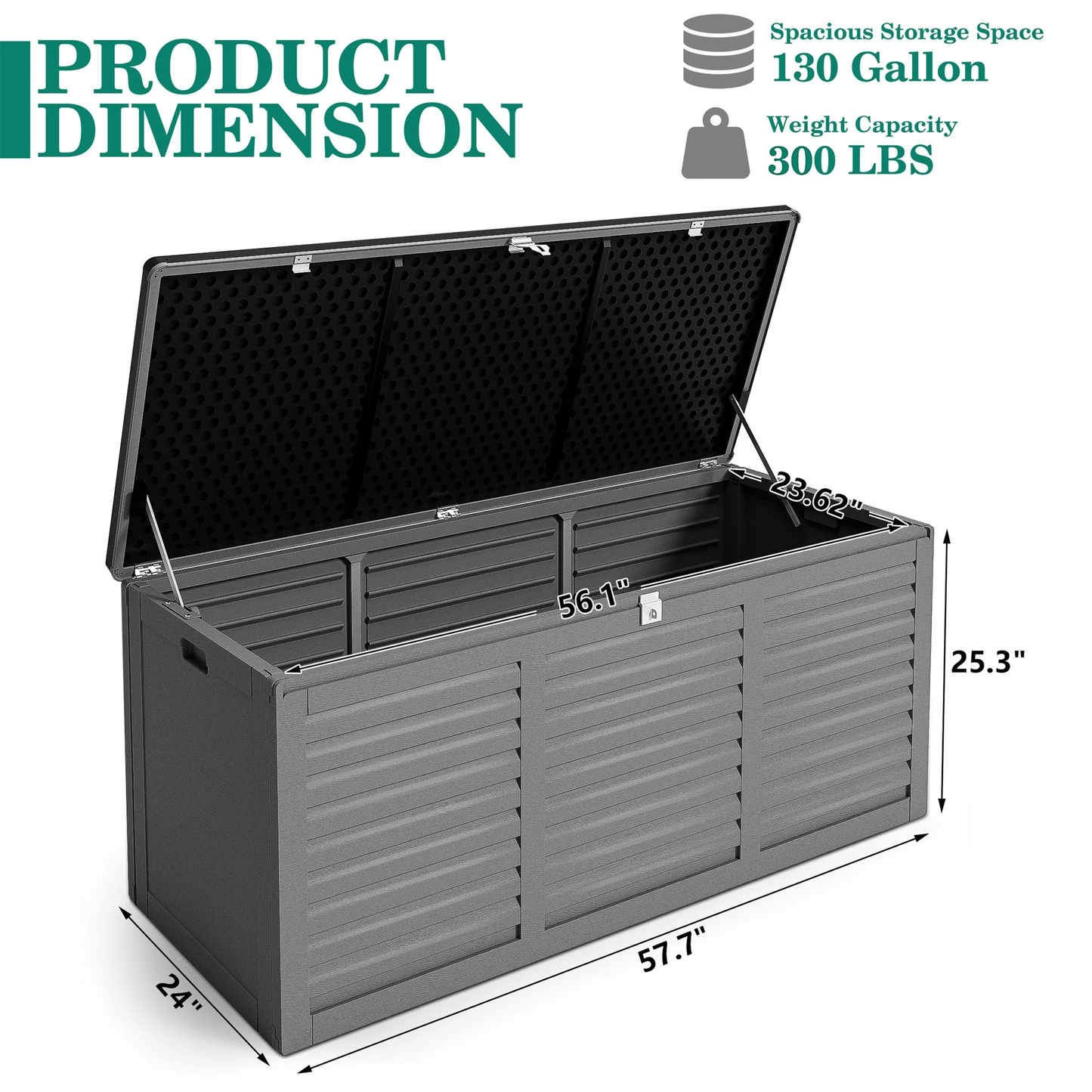 Segmart 130 Gallon Resin Deck Box with Lockable Lid, Waterproof Outdoor Storage Box, Gray