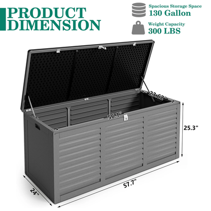 Segmart 130 Gallon Resin Deck Box with Lockable Lid, Waterproof Outdoor Storage Box, Gray