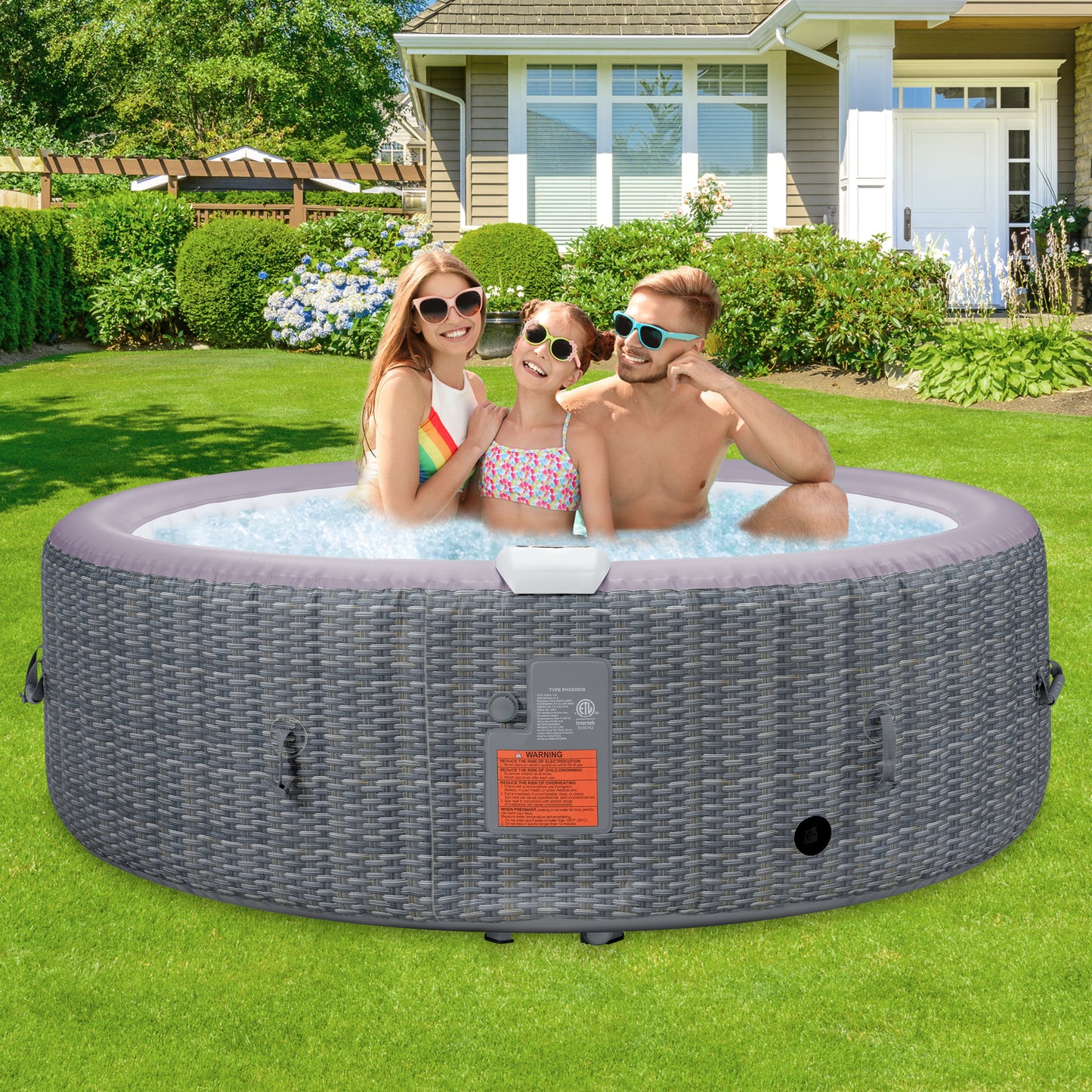 82 Inch Inflatable Hot Tub, 4 to 6 Person Outdoor Hot Tub Spa Built-in Heater Pump, Portable Hot Tub w/130 Jets, Tub Cover, Filter Cartridges, 1000L Capacity