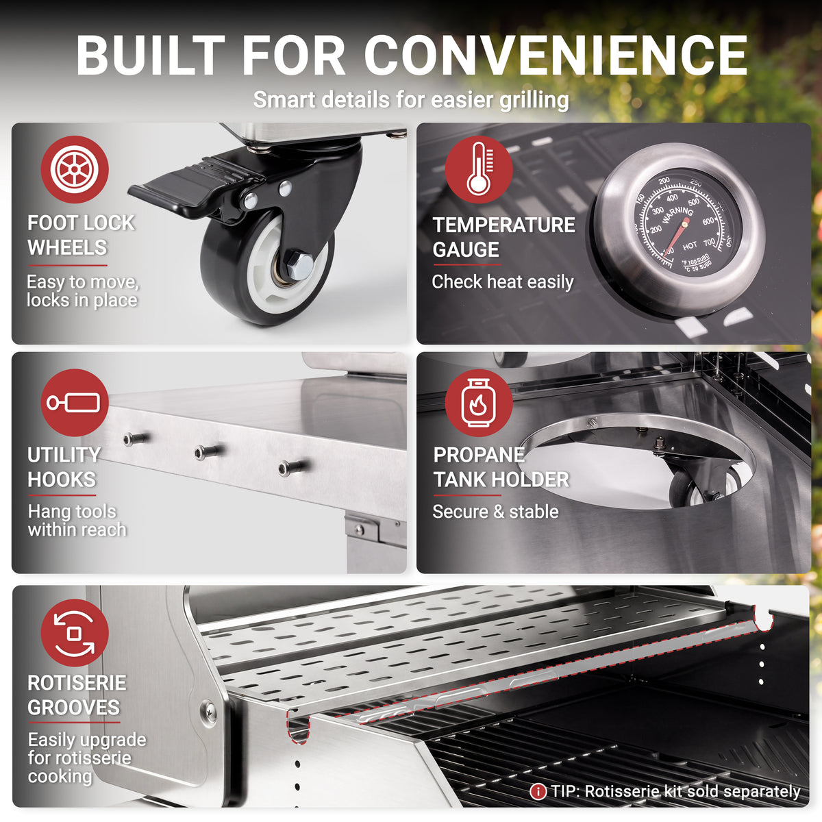 4-Burner Gas Grill and Griddle Combo with Side Burner, 50,000 BTU Propane BBQ Grill with Porcelain-Enameled Cast Iron Grates, Built-in Thermometer, Ideal for Patio Camping Outdoor Cooking