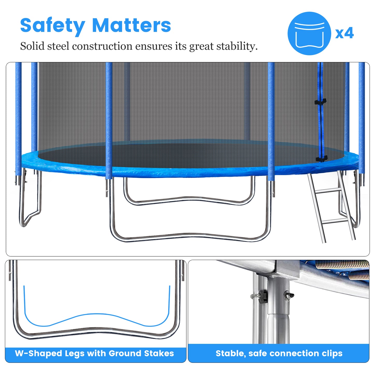 SEGMART 12FT Trampoline for Kids with Basketball Hoop and Enclosure Net/Ladder, Blue