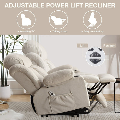 Home Recliner Chair with Remote Control for Living Room, Single Velvet Ergonomic Recliner Chair with Cup Holders, for Home Theater Seating Living Room Lounge Chaise, Beige