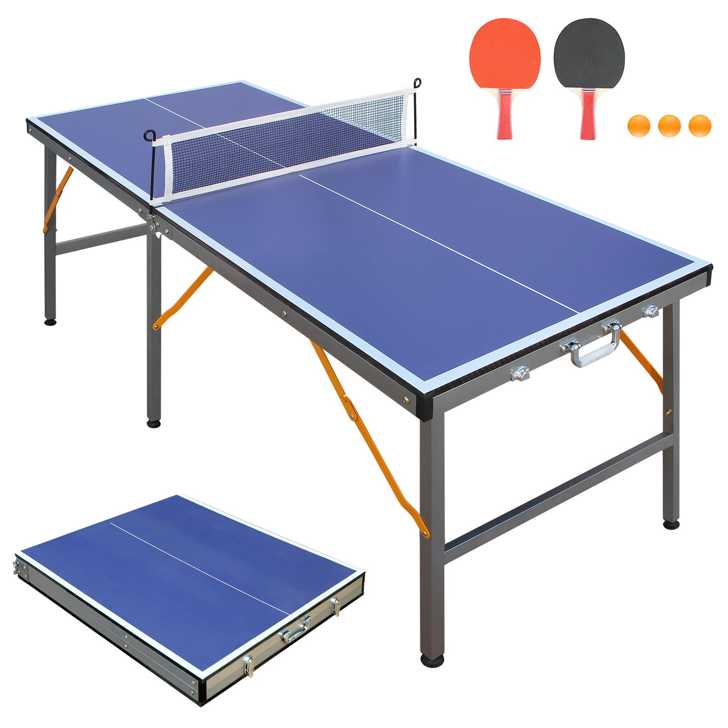 5ft Table Tennis Table, SEGMART Foldable Ping Pong Table with Net, 2 Ping Pong Paddles, 3 Balls for Adults and Kids, Portable Game Table for Indoor Outdoor Games
