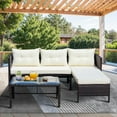 Segmart 3-Piece Outdoor Patio Furniture Set, Wicker PE Rattan Conversation Loveseat Sofa Set with Glass Coffee Table&Cushions, Sectional Couch for Porch Poolside Backyard, Beige