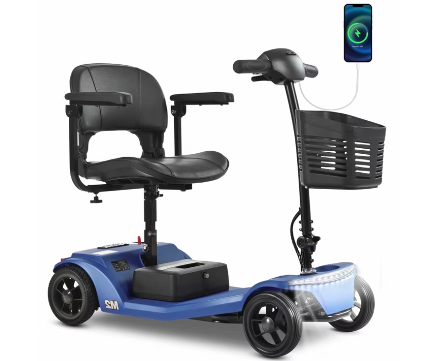 SEGMART 4 Wheel Mobility Scooter for Seniors, Electric Motorized Device with Wide LED Head Light Portable, Outdoor Power Wheelchair with Anti-Tip Tires