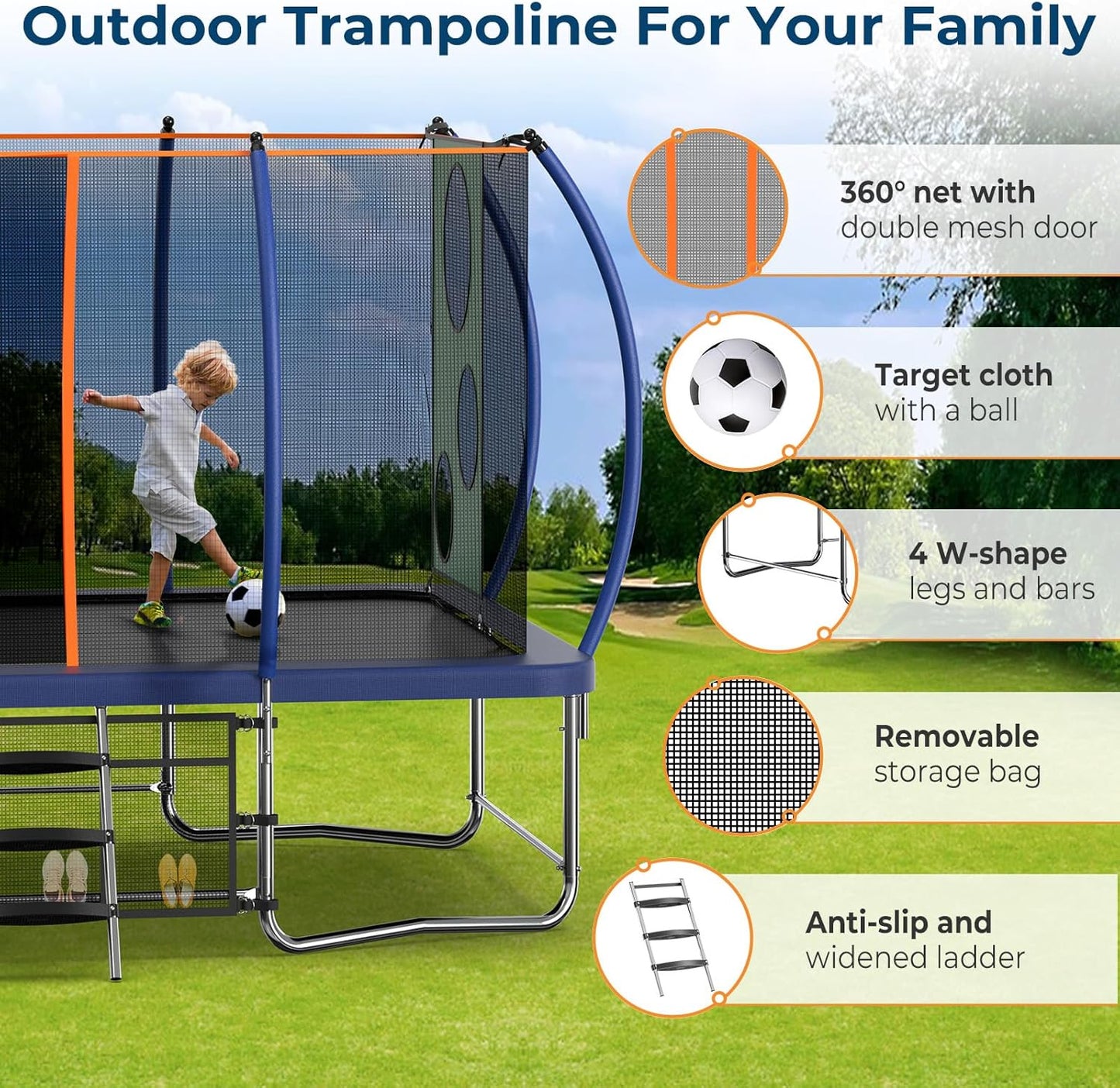 8x14ft Rectangle Trampoline, Segmart Outdoor Rectangle Trampolines for Adult Kids, Large Gymnastics Trampolines for Backyard, 1600LBS Weight Capacity Trampoline with Enclosure Net & Football Target