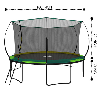 14ft Trampoline with Safety Enclosure Net, SEGMART Upgraded Round Kids Outdoor Trampoline with Ladder, Heavy Duty Backyard Trampoline, Recreational Trampoline for Adults and Kids, Green