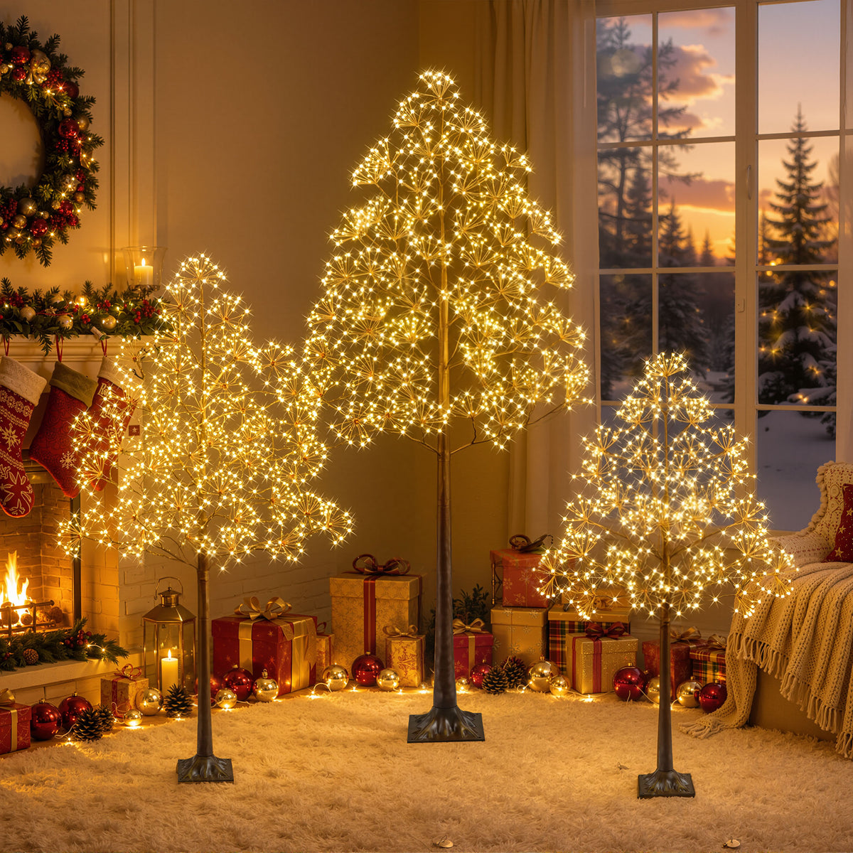 Segmart 3 Packs White Lighted Birch Trees for Easter Decor, 4FT+5FT+6FT Prelit Artificial Tree with Warm LED Lighted, Indoor and Outdoor Light Up Home Easter Decorations with Timer