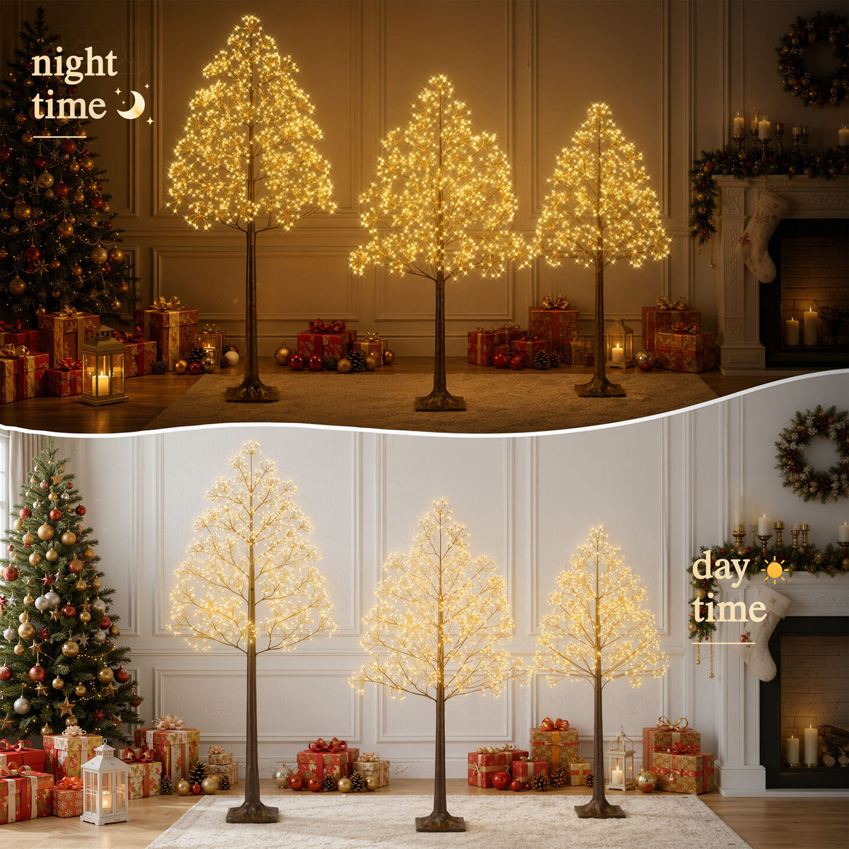 Segmart 3 Packs White Lighted Birch Trees for Easter Decor, 4FT+5FT+6FT Prelit Artificial Tree with Warm LED Lighted, Indoor and Outdoor Light Up Home Easter Decorations with Timer