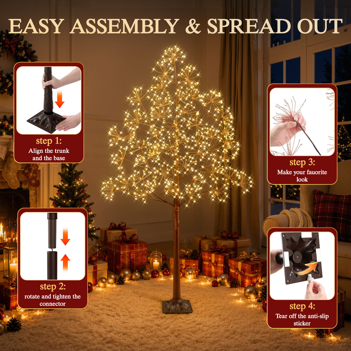 Segmart 3 Packs White Lighted Birch Trees for Easter Decor, 4FT+5FT+6FT Prelit Artificial Tree with Warm LED Lighted, Indoor and Outdoor Light Up Home Easter Decorations with Timer