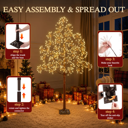 Segmart 3 Packs White Lighted Birch Trees for Easter Decor, 4FT+5FT+6FT Prelit Artificial Tree with Warm LED Lighted, Indoor and Outdoor Light Up Home Easter Decorations with Timer