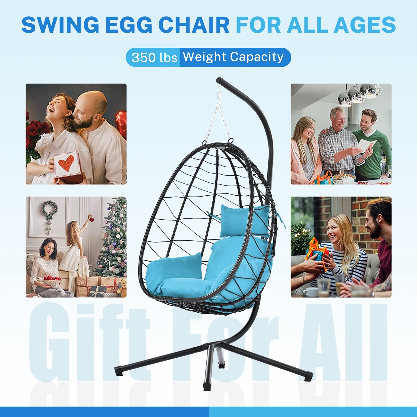 Patio Lounger Egg Chair, Outdoor Hanging Chaise Swing Egg-Shaped Chair w/Hanging Kits, Durable All-Weather UV Wicker Patio Rattan Lounge Chair for Bedroom, Patio, Deck, Yard, Garden, 350lbs, SS1978