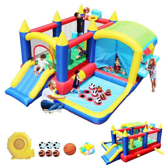 Bounce House with Air Blower for Kids, SEGMART Kids Outdoor Inflatable Bounce House with Basketball Rim for Toddlers, Kids Jumper Bounce House with Slide, Inflatable Bouncer with Ball Pit, Gift