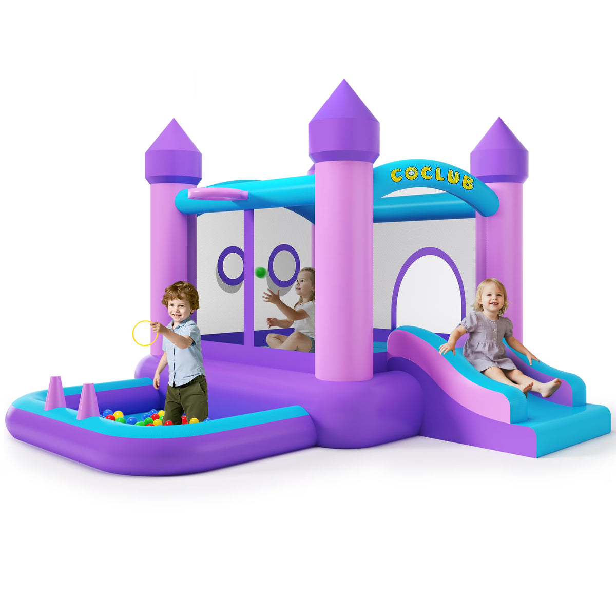 Bounce House, Inflatable Bouncer with Air Blower, SEGMART Jumping Castle with Slide, Inflatable Playhouse with Ball Pit Pool for Indoor Outdoor, Trampoline Bounce House for Kids Ages 3-8