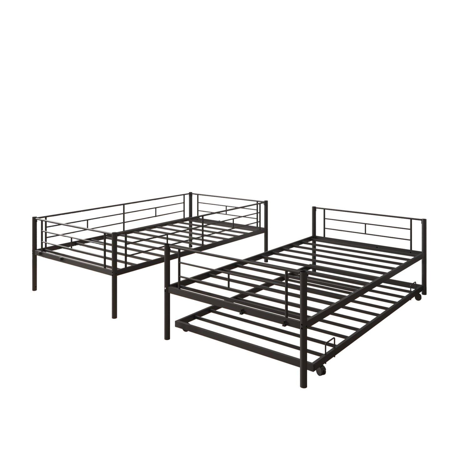 Twin Over Twin Bunk Bed with Trundle, Metal Space-Saving Design For Young Teens and Adults, Easy Assembly