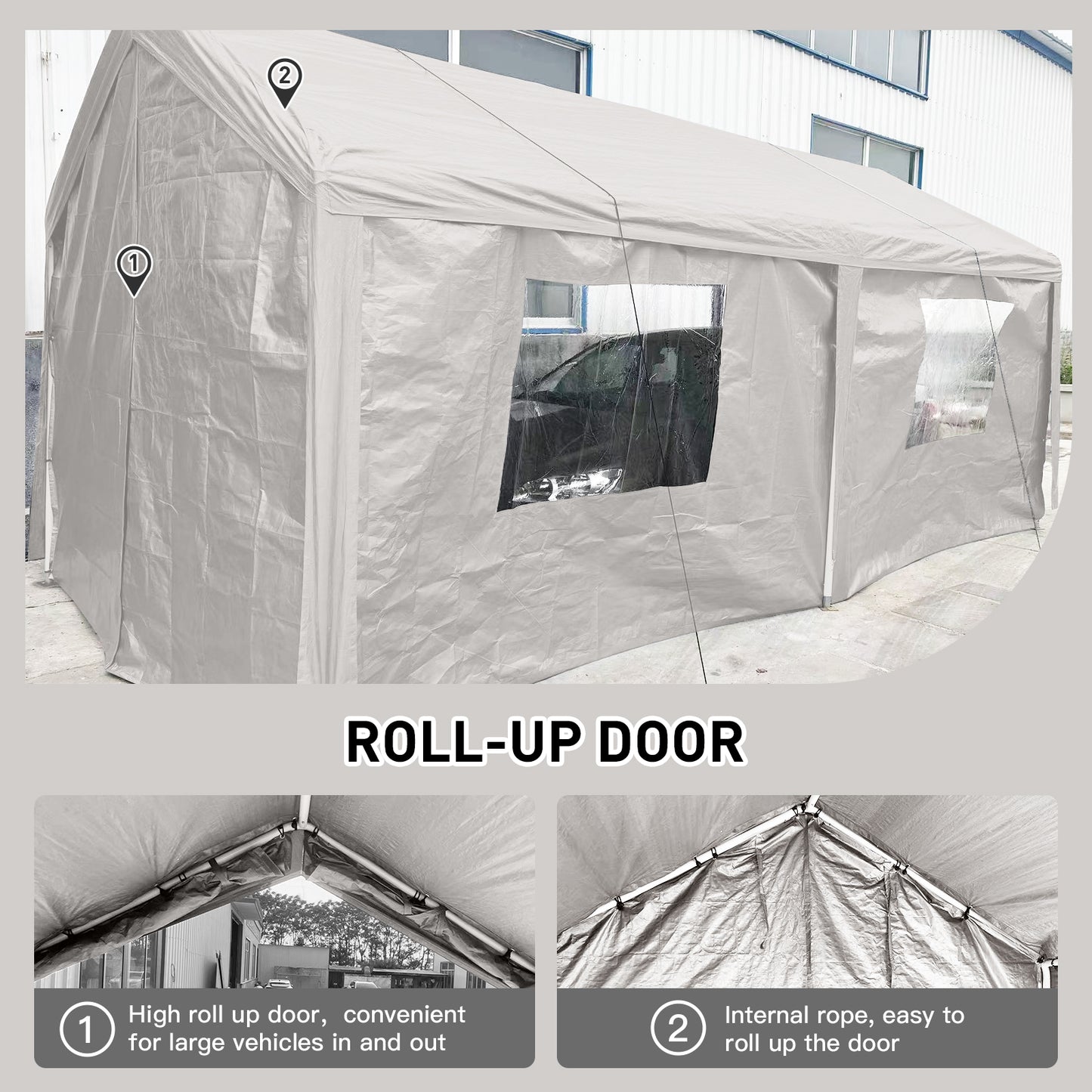 Segmart 10'x20' Heavy Duty Carport, Portable Garage Tent with Roll-up Doors, Car Canopy with Thickened Based and All-Season Tarp for Car Boat Truck Motorcycle, White