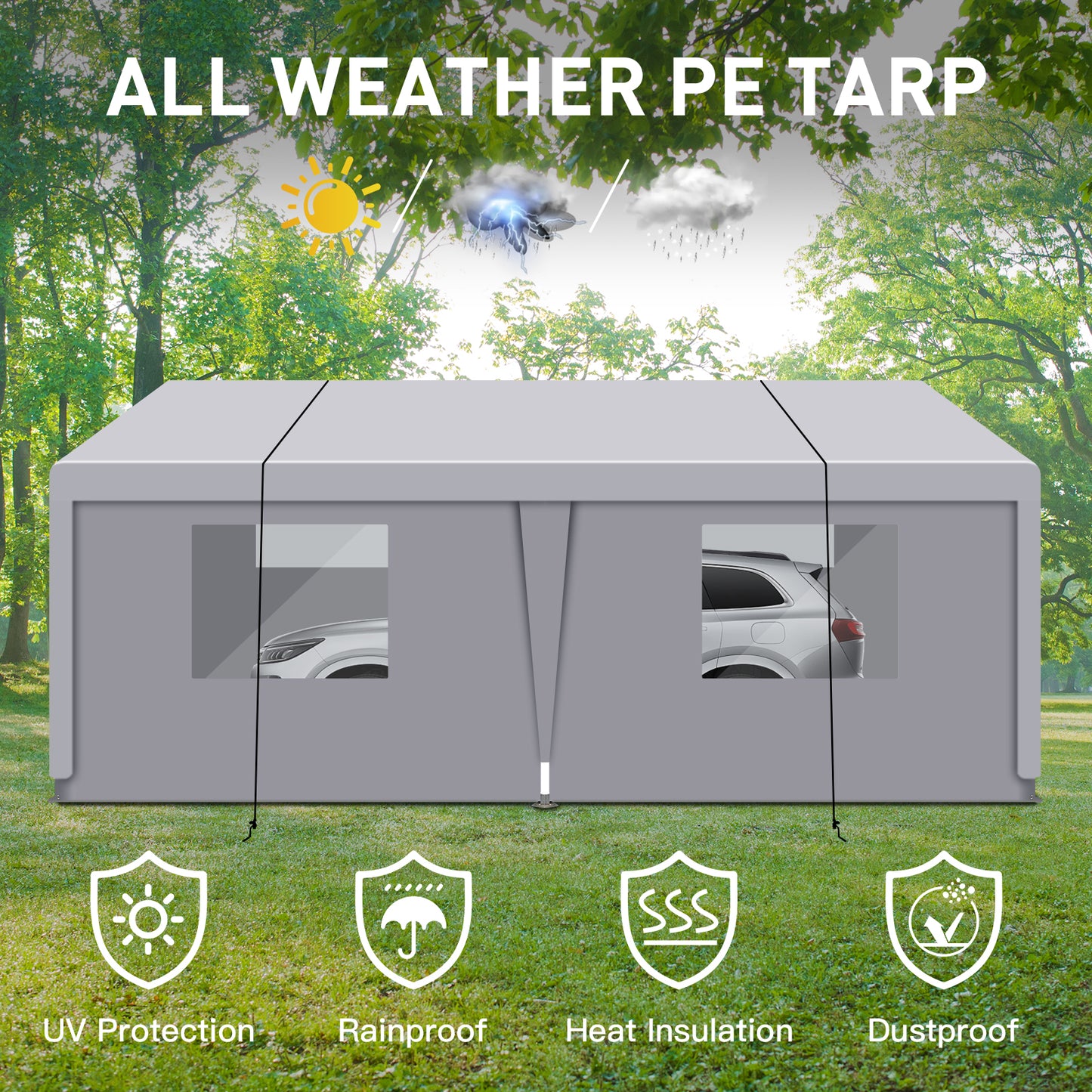 Segmart 10'x20' Heavy Duty Carport, Portable Garage Tent with Roll-up Doors, Car Canopy with Thickened Based and All-Season Tarp for Car Boat Truck Motorcycle, White