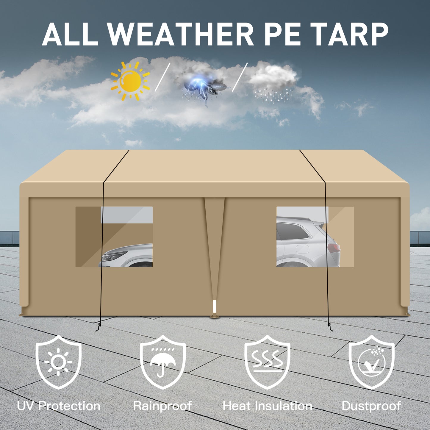 Segmart 10'x20' Heavy Duty Carport, Portable Garage Tent with Roll-up Doors, Car Canopy with Thickened Based and All-Season Tarp for Car Boat Truck Motorcycle, White