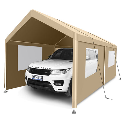 Segmart 10'x20' Heavy Duty Carport, Portable Garage Tent with Roll-up Doors, Car Canopy with Thickened Based and All-Season Tarp for Car Boat Truck Motorcycle, White