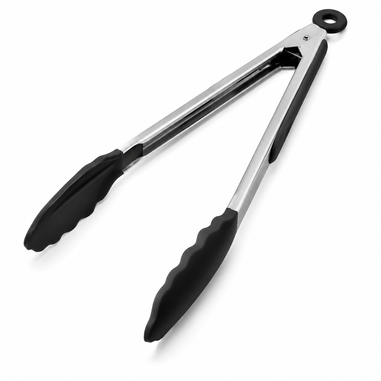 Kitchen Tong for Cooking, 12 Inch Silicone Cooking Tong with 600°F Heat Resistant Non-Scratch Tips, Heavy Duty Stainless Steel Locking Food Tong for BBQ, Grilling, Steak, Salad, Pasta, Black