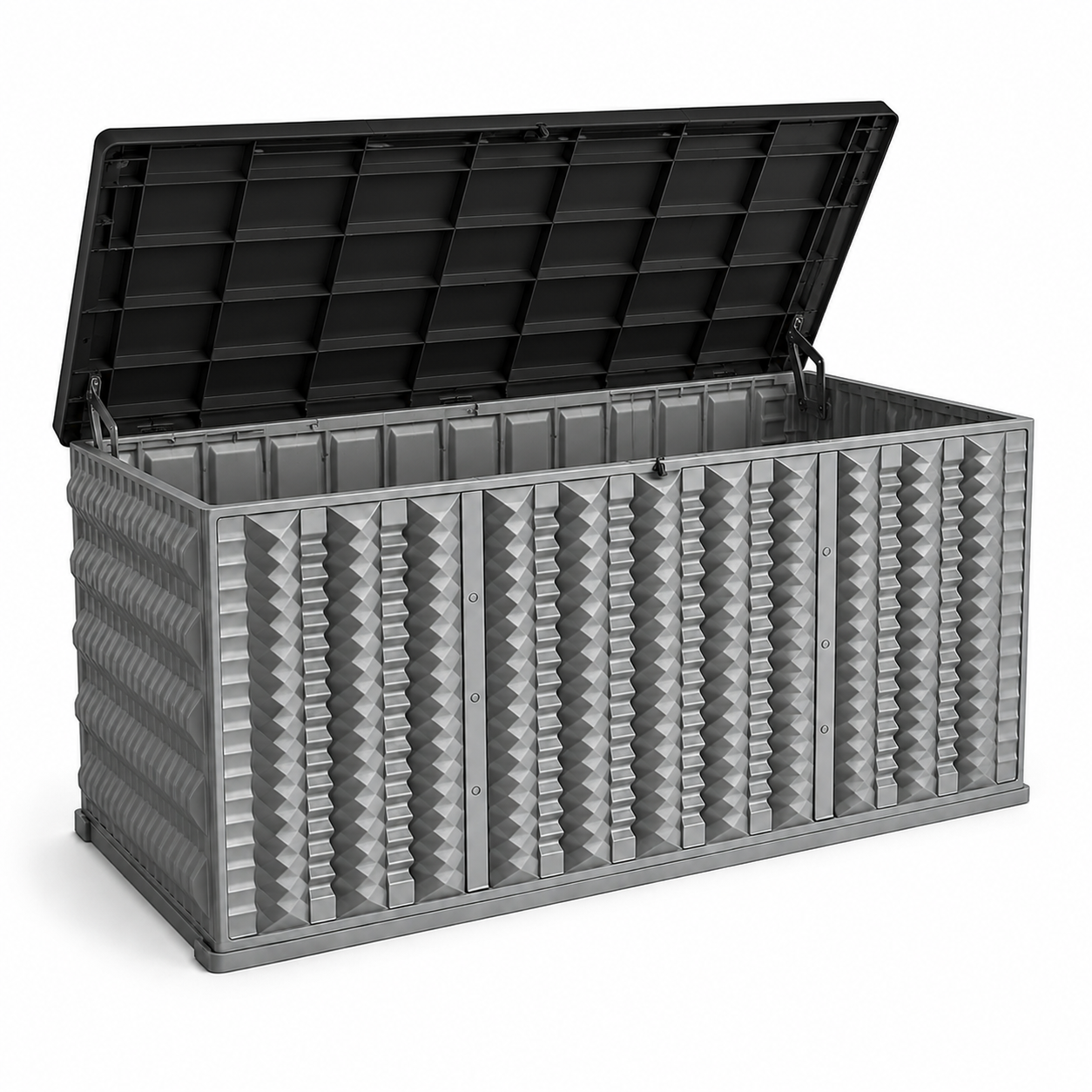 130 Gallon Resin Deck Box, Outdoor Lockable Storage Container for Patio Cushions, Garden Tools, Pool Supplies, Toys, Water Resistant and UV Resistant, Reinforced Rib Design, Gray