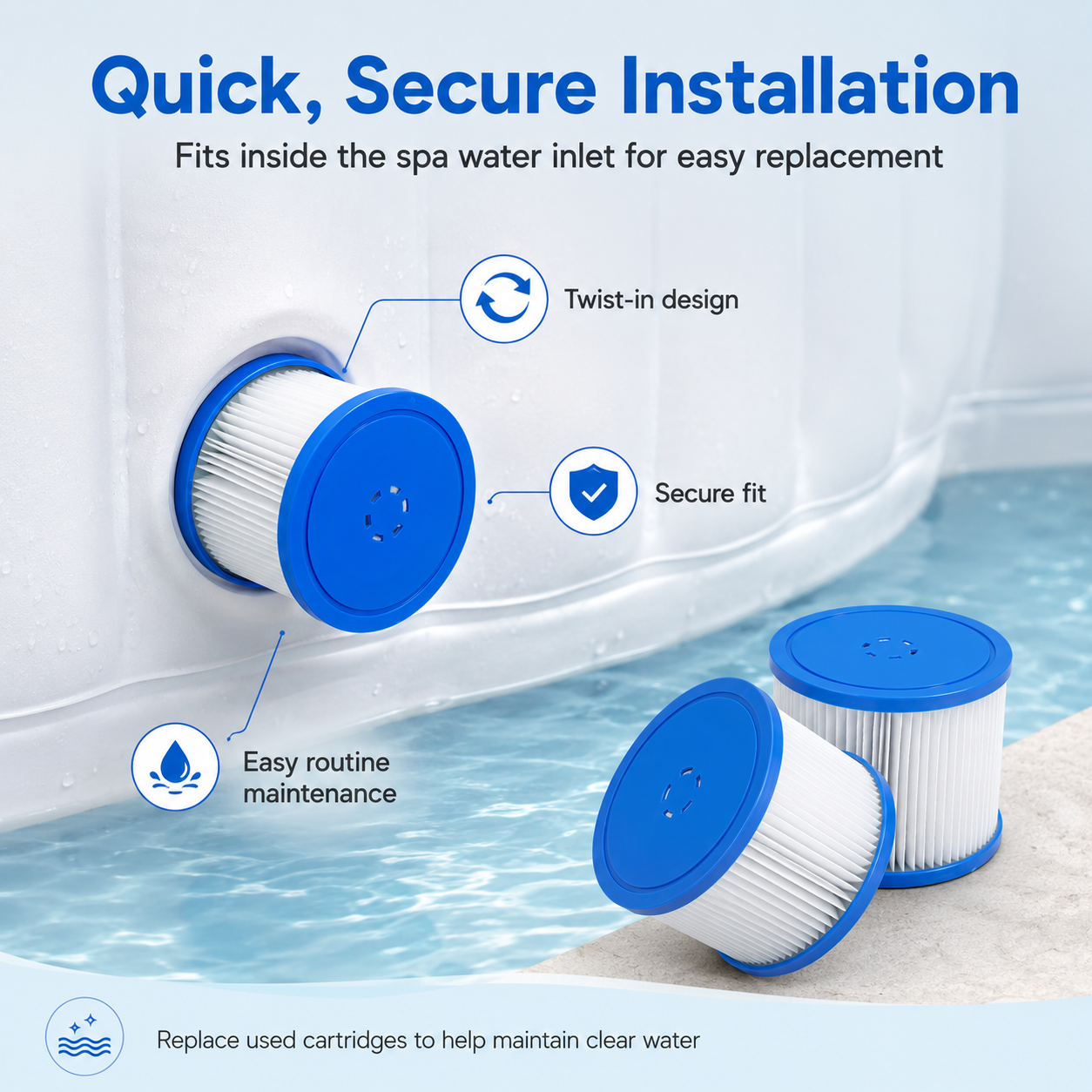 Segmart Hot Tub Filter Cartridge, 4 Pack Replacement Spa Filters Compatible with All Segmart Built-in Pump Inflatable Hot Tubs, Easy-Clean Pool Filter Cartridges for Cleaner Spa Water
