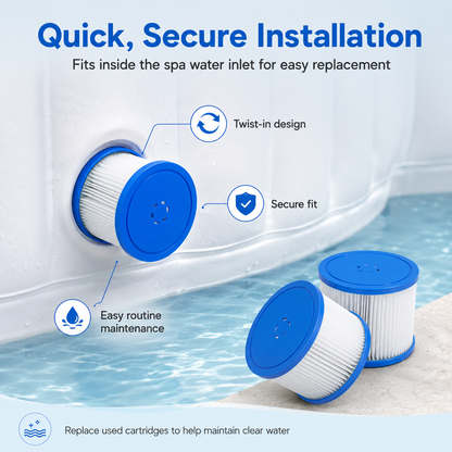 Segmart Hot Tub Filter Cartridge, 4 Pack Replacement Spa Filters Compatible with All Segmart Built-in Pump Inflatable Hot Tubs, Easy-Clean Pool Filter Cartridges for Cleaner Spa Water