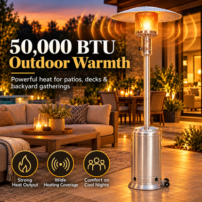 50,000 BTU Patio Heater for Outdoor Use With Wheels, Round Table Design, Triple Protection System, Outdoor Patio Heater for Home and Commercial