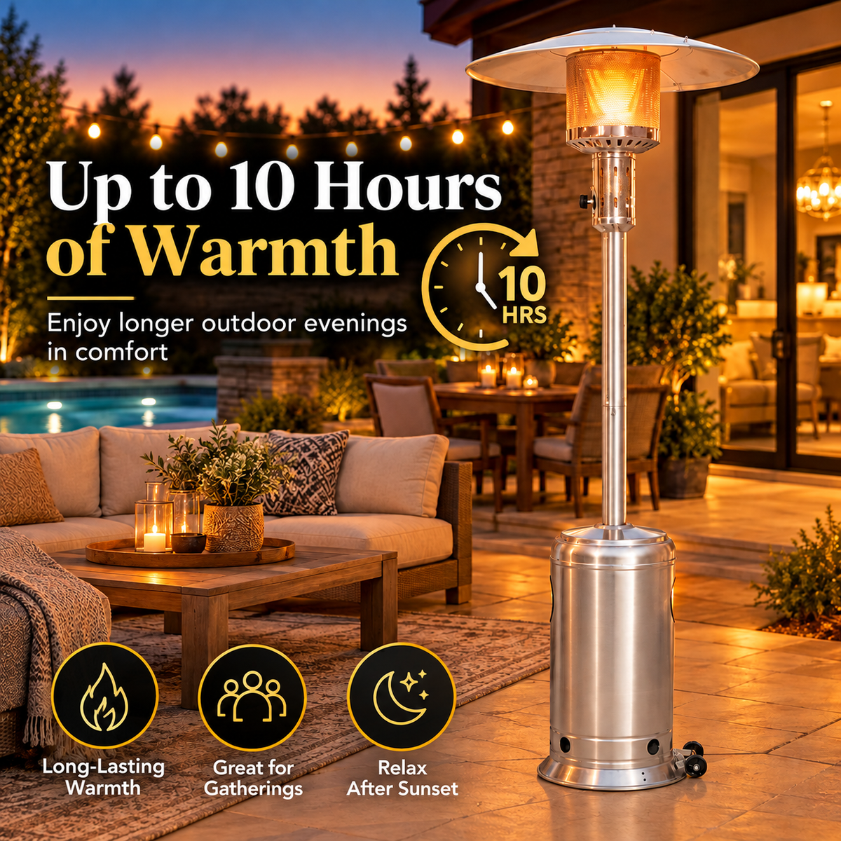 50,000 BTU Patio Heater for Outdoor Use With Wheels, Round Table Design, Triple Protection System, Outdoor Patio Heater for Home and Commercial