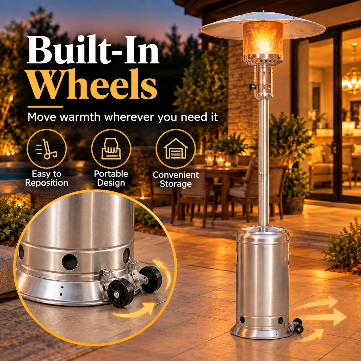 50,000 BTU Patio Heater for Outdoor Use With Wheels, Round Table Design, Triple Protection System, Outdoor Patio Heater for Home and Commercial