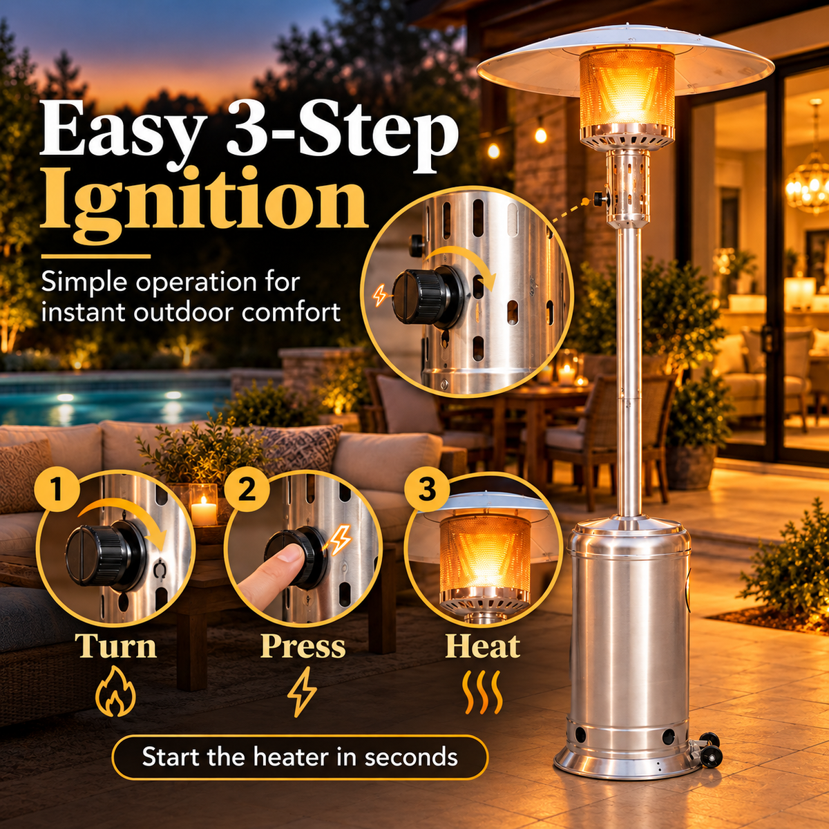 50,000 BTU Patio Heater for Outdoor Use With Wheels, Round Table Design, Triple Protection System, Outdoor Patio Heater for Home and Commercial