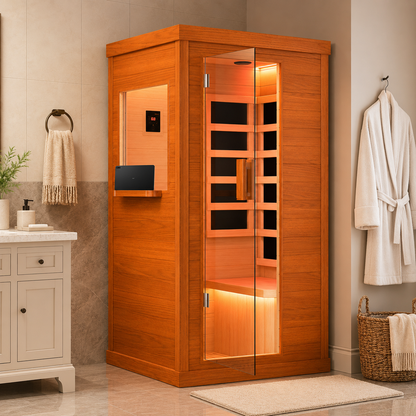 Segmart Infrared Sauna, Home Sauna Spa for 2-3 Person, 2100W Far Infrared Sauna Room with 7 Heating Panels, Tablet Holder, Cup Holder, Bluetooth Speakers, 7 Color Ambient LED Strips
