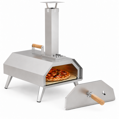 Segmart 12" Wood Pellet Outdoor Pizza Oven with 360° Rotating Pizza Stone, Built-in Thermometer, Insulated Stainless Steel Pizza Maker for Backyard Camping