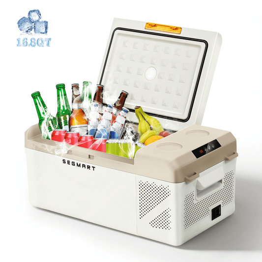 Segmart 12 Volt Refrigerator,16.8 QT Portable Freezer Compressor Cooler,24V/110V, 60W Mini Fridge for Truck Van RV Camper Travel Camping Road Trips Tailgating 45db Noise, -4℉-68℉
