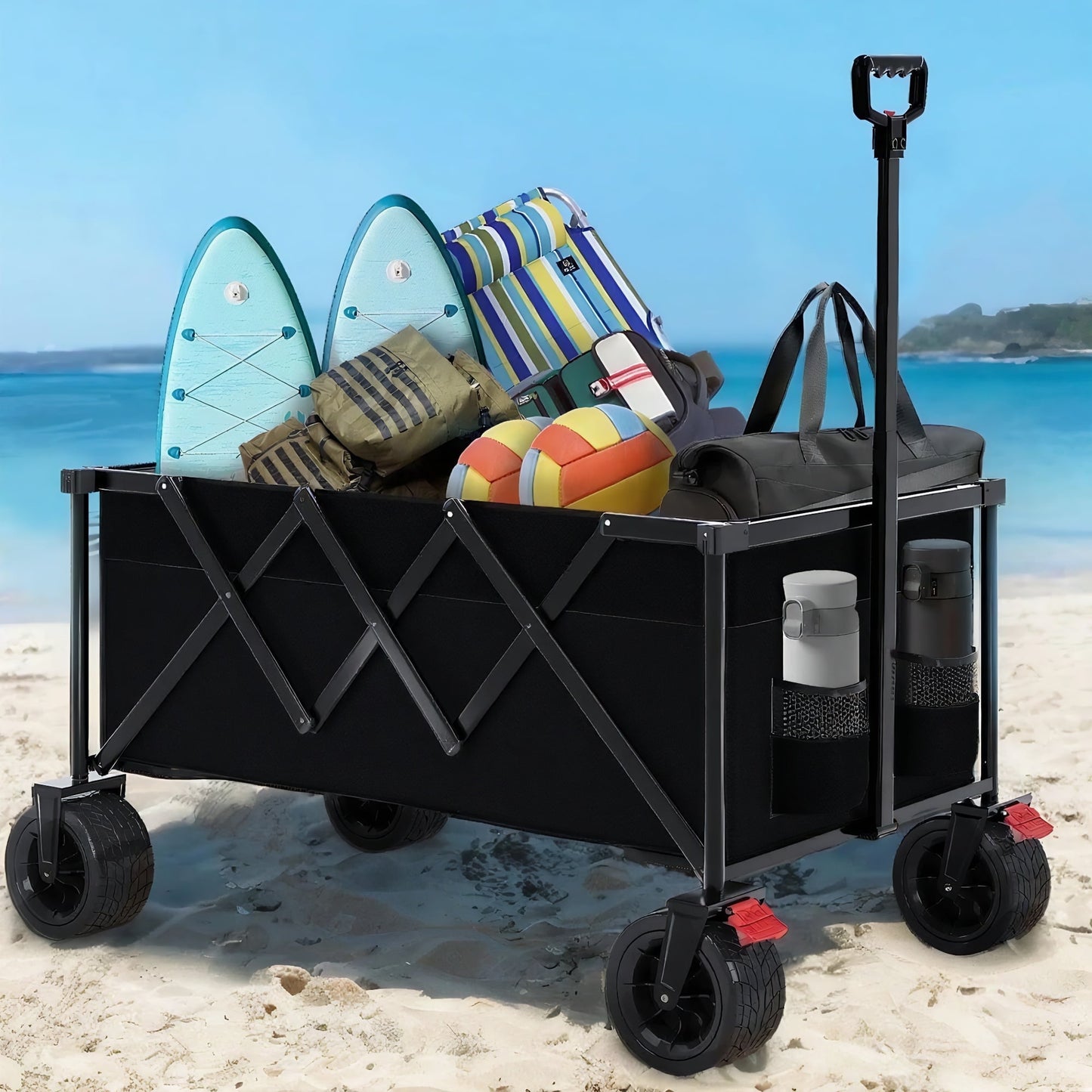 Collapsible Wagon with Wheels,Segmart Folding Wagon Cart All Terrain,Heavy Duty Garden Carts with Adjustable Handle,Utility Wagon for Outdoor Sports,Camping Shopping Fishing