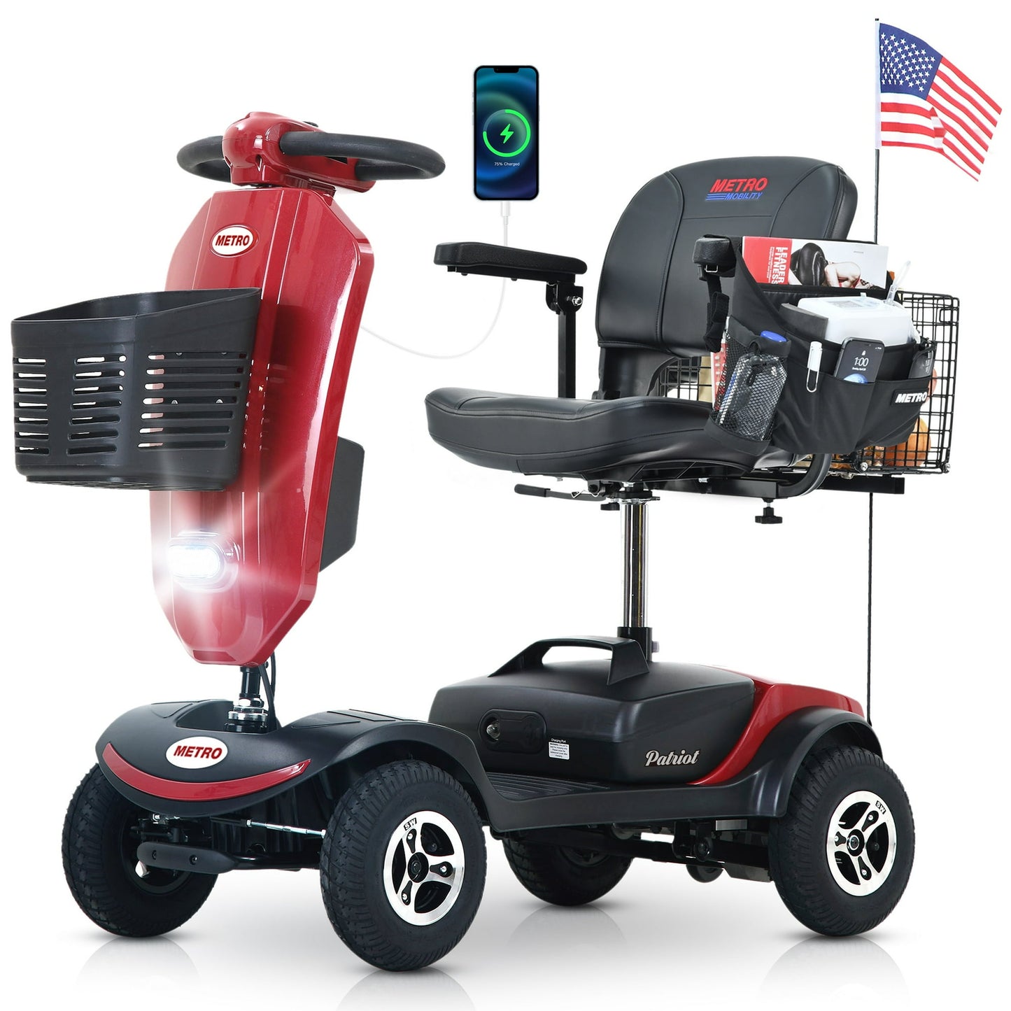 Outdoor Compact Mobility Scooter with Windshield, Extended Battery, USB Charger, Cup Holders & Storage Basket,300W Blue