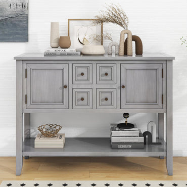 Console Table Buffet Sideboard, Upgraded Buffet Cabinet Sideboard with 4 Storage Drawers 2 Cabinets and Bottom Shelf, Wood Console Table Storage Cabinet for Dining Room Home, Antique Gray