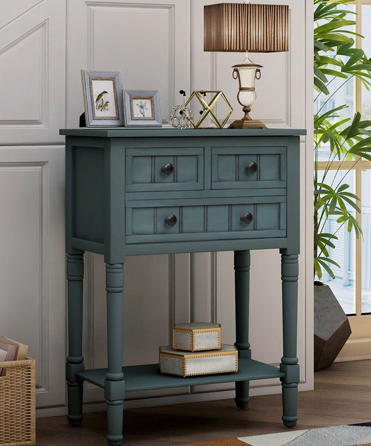 Console Table with Storage, SEGMART 23"x13" Small Entryway Table with Drawers, Wooden Console Table Entry Table with Shelf, Classic Sofa Table for Small Spaces Living Room Hallway Foyer, Navy, H1069