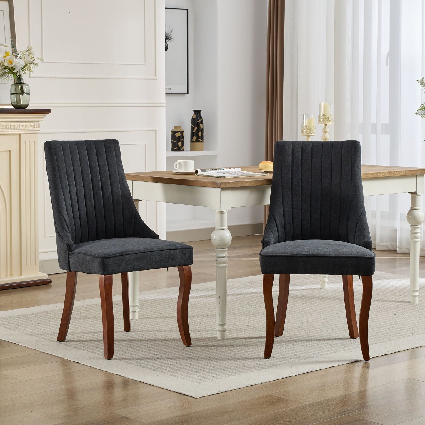 Dining Chairs Set of 2, Segmart Modern Wingback Upholstered Button Tufted Kitchen Dining Room Chairs with Solid Wood Legs and Pull Ring