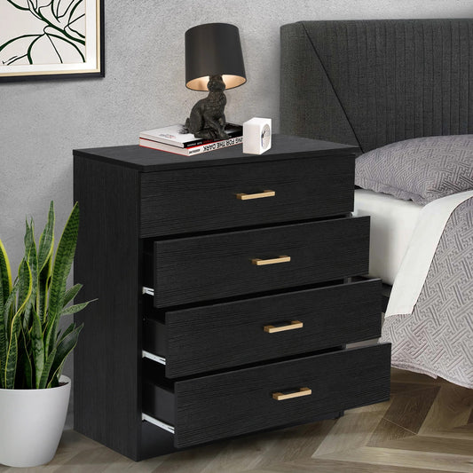 4 Drawer Dresser Black, Small Chests of Drawers Modern Nightstand, Storage Cabinet for Bedroom, Living Room, Home Office, Nursery, Closet, Entryway & Hallway Organizer