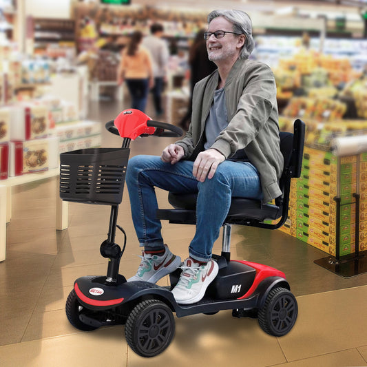 Electric Mobility Scooter, 4 Wheel Compact Mobility Scooter with Detachable Basket and Control Panel, Motorized Scooter with 360° Swivel Seat for Senior Adults, Max Speed 5Mph, 265lbs, SS579