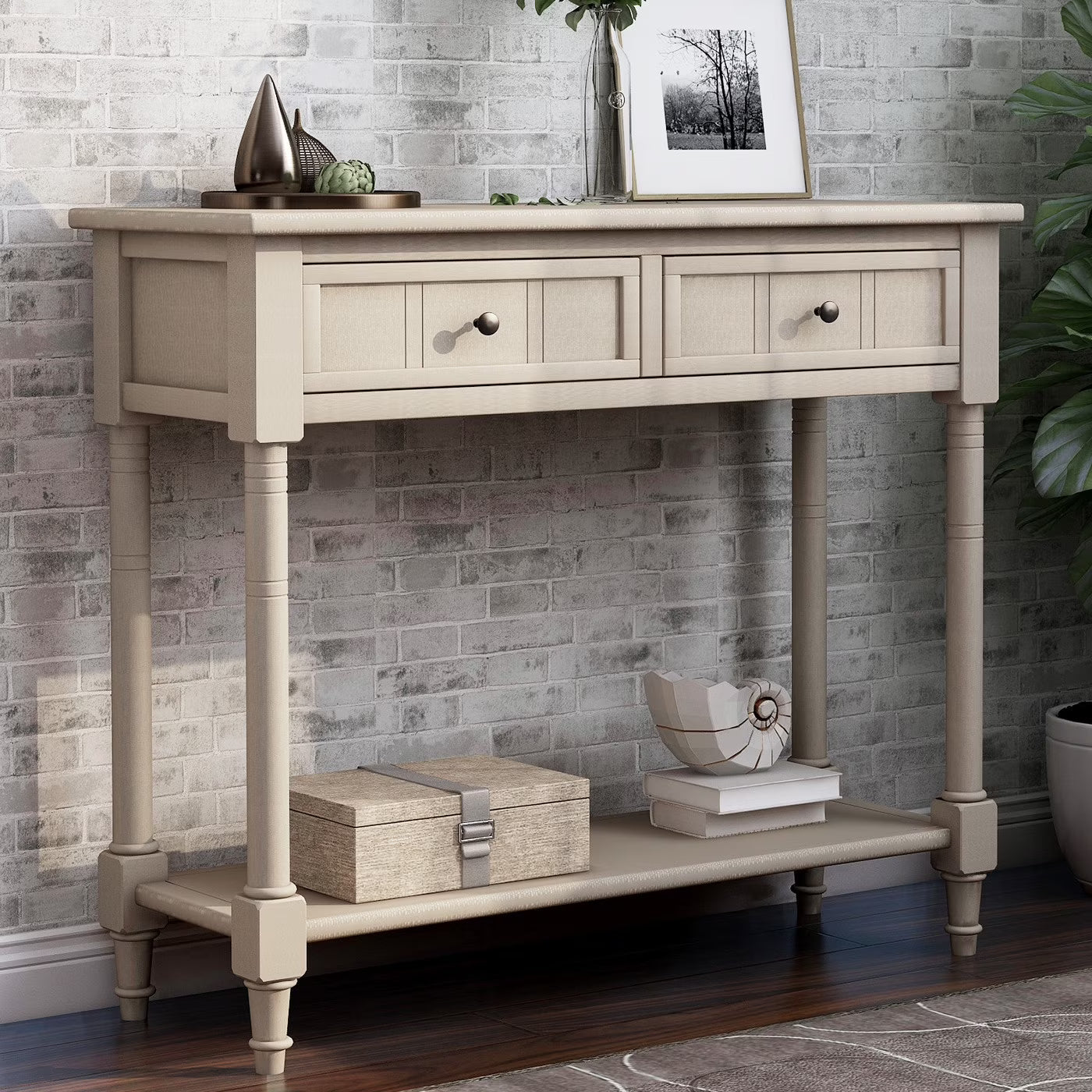 Entryway Console Table with 2 Drawers, Buffet Sideboard, SEGMART Wood Sofa Table Narrow Long with Storage Shelves for Living Room, Couch, Hallway, Foyer, Kitchen Counter, Retro Grey